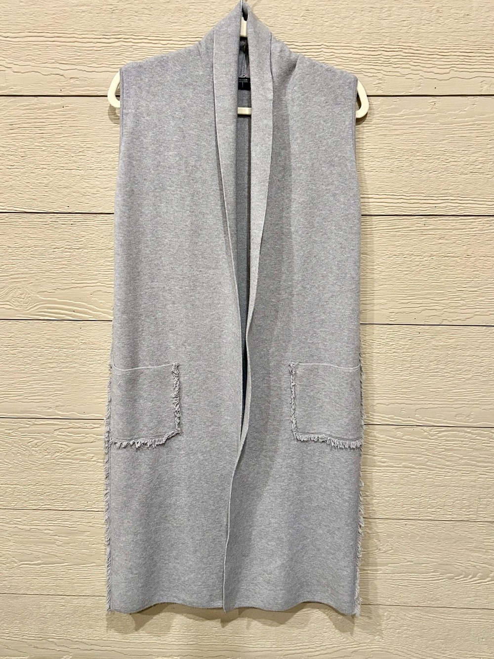 Tahari Light Gray Knit Long Vest